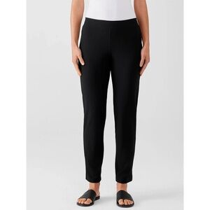 Eileen Fisher Washable Stretch Crepe Elastic Waist Band Pants in Black